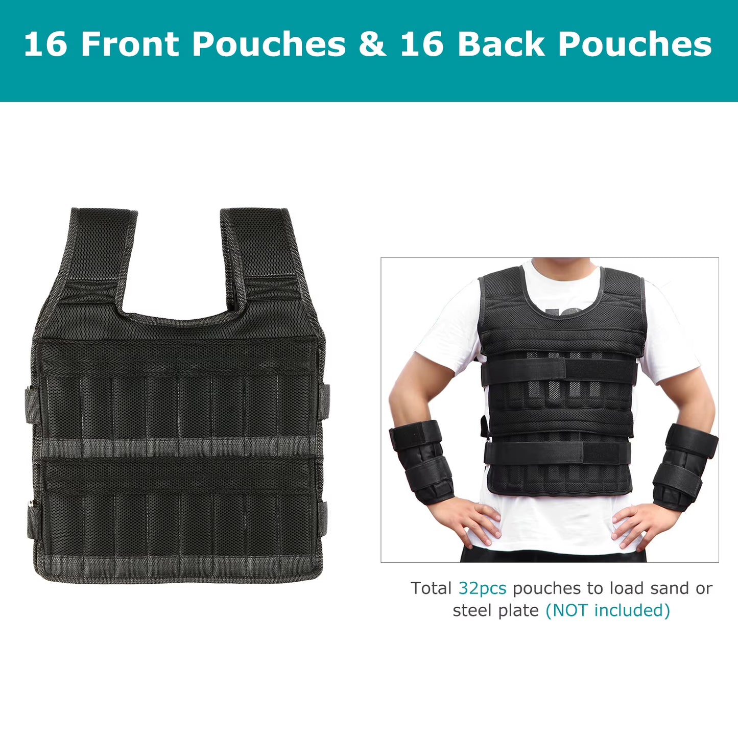 15Kg/35Kg Adjustable Weight Vest Exercise Loading Weight Vest Strength Training Jacket with 6Kg Leg Weight 5Kg Arm Weight