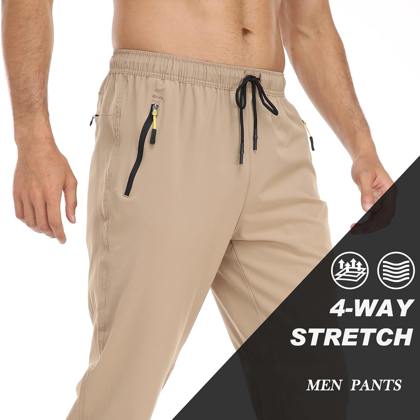Men'S Lightweight Pants with Zipper Pockets Quick Dry Workout Athletic Travel Pants