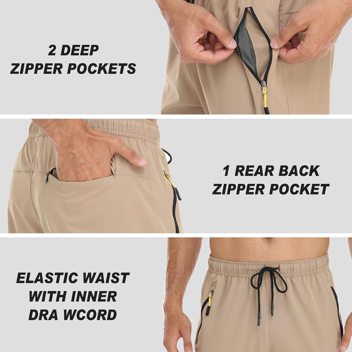 Men'S Lightweight Pants with Zipper Pockets Quick Dry Workout Athletic Travel Pants