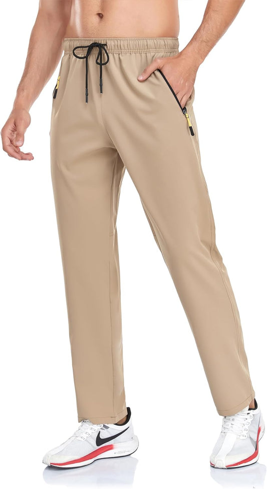 Men'S Lightweight Pants with Zipper Pockets Quick Dry Workout Athletic Travel Pants