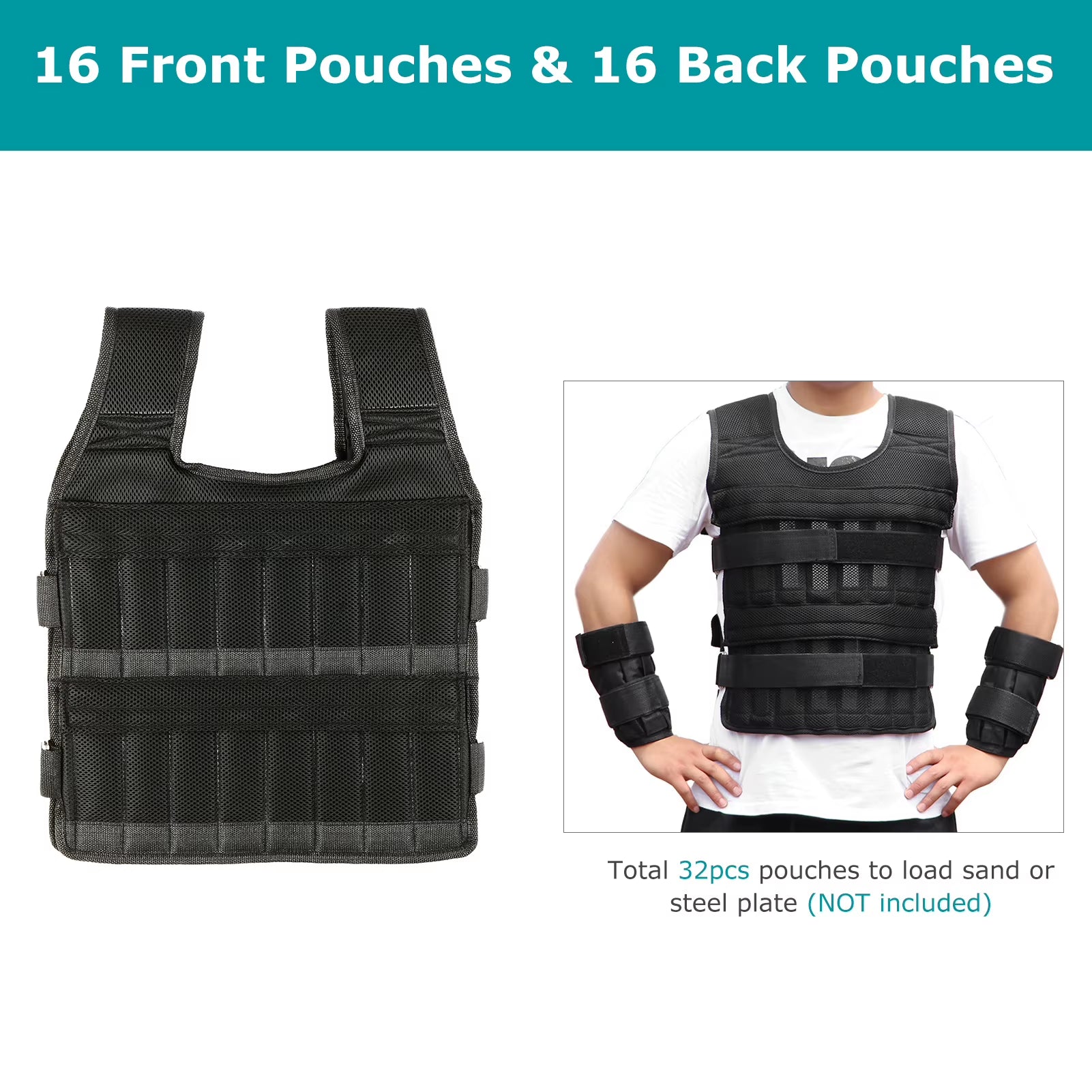 15Kg/35Kg Adjustable Weight Vest Exercise Loading Weight Vest Strength Training Jacket with 6Kg Leg Weight 5Kg Arm Weight